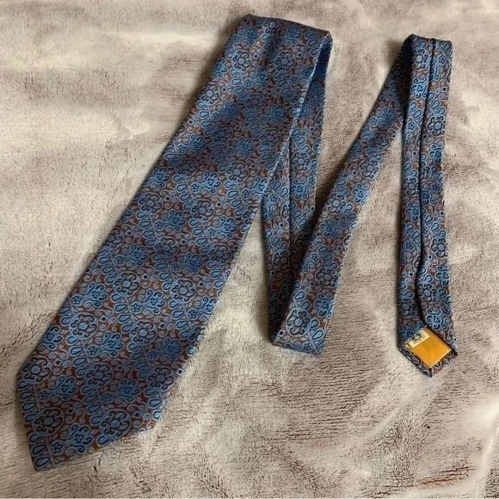 Dayton's Necktie Blue Brown Floral Patterned Silk Tie Men's Fashion Vintage‎